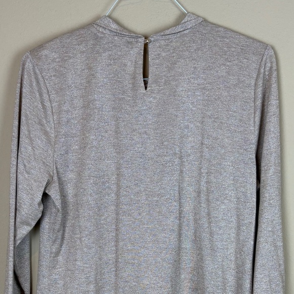 Karl Lagerfeld Paris Gold Shimmer Pleated Front/Keyhole Knit 3/4 Sleeve Pullover - Picture 6 of 10